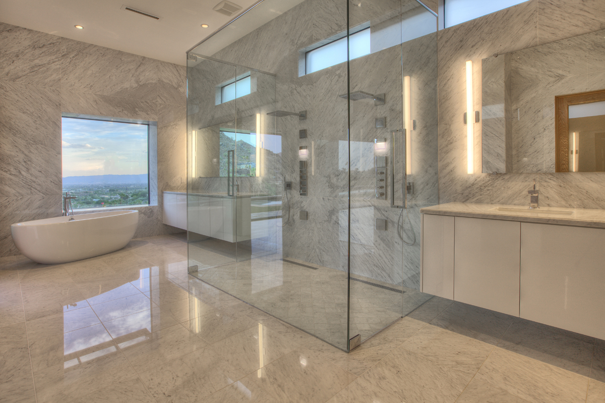 Huge Glass Shower and Tub after working with a Bathroom Remodeling Contractor and Remodeling Contractor in Scottsdale, AZ